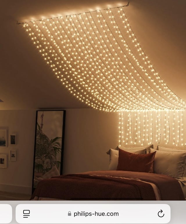 Modern Bedroom Ceiling Accented with Warm White Fairy Lights — Christmas Fairy Lights Ceiling