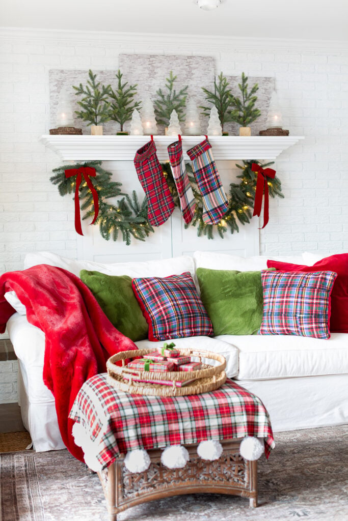 Cozy Living Room Mantel with Plaid Accents — Simple Christmas Decor
