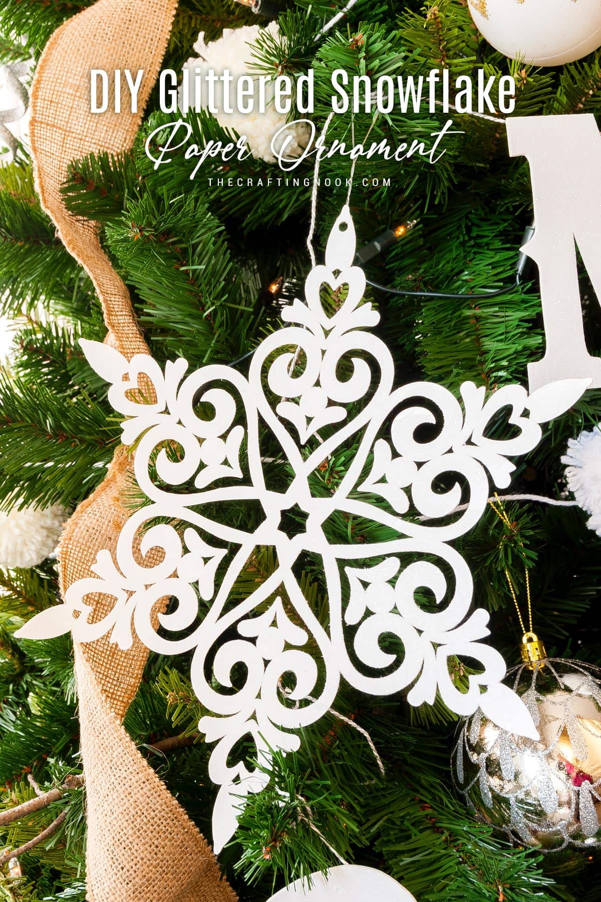 Glittered White Paper Snowflake Ornament — DIY Christmas Ornaments