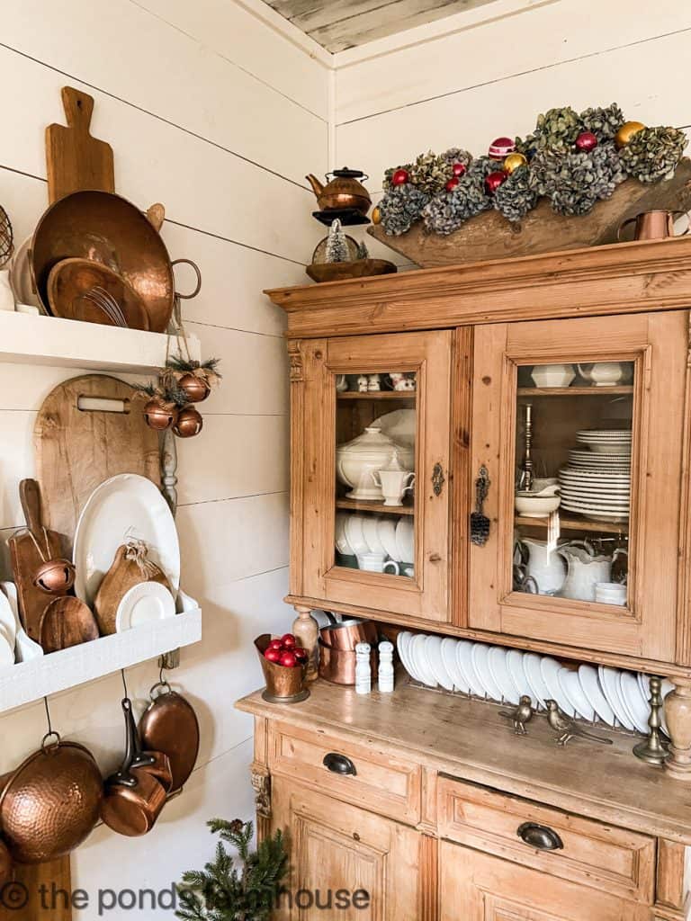 Vintage Copper Cookware Accents in a Farmhouse Kitchen — Farmhouse Christmas Decor