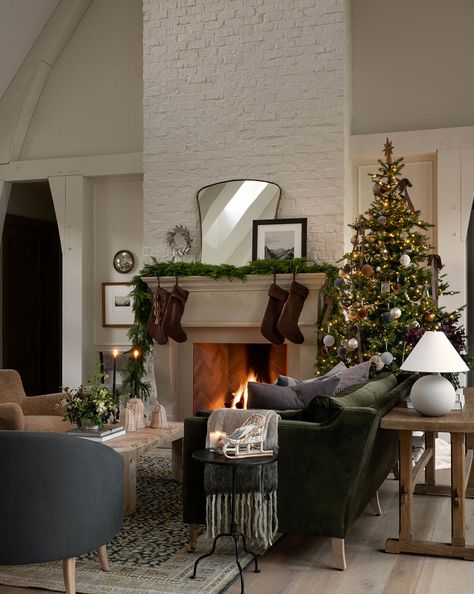 Cozy Living Room with Fireplace and Velvet Sofa Cozy Living Room with Fireplace and Velvet Sofa — Winter Decor After Christmas
