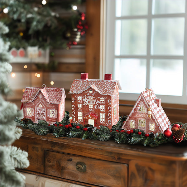 Cozy Traditional Display of Illuminated Gingerbread Houses — Gingerbread Christmas Decor