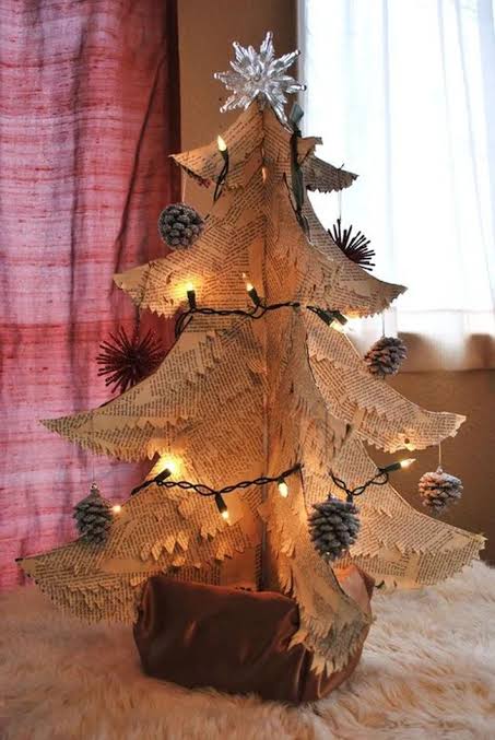 Vintage Paper Page Christmas Tree with Pinecones — Alternative Christmas Trees