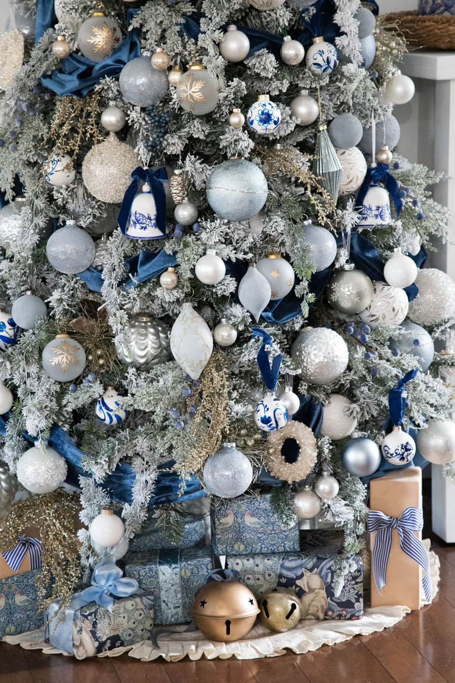 Blue, White, and Silver Christmas Tree with Gold Accents — Christmas Tree Color Schemes