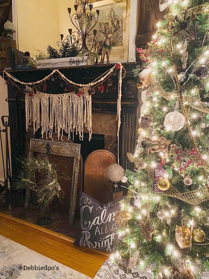 Mantelpiece And Fireplace Visual Idea — Boho Christmas Decor