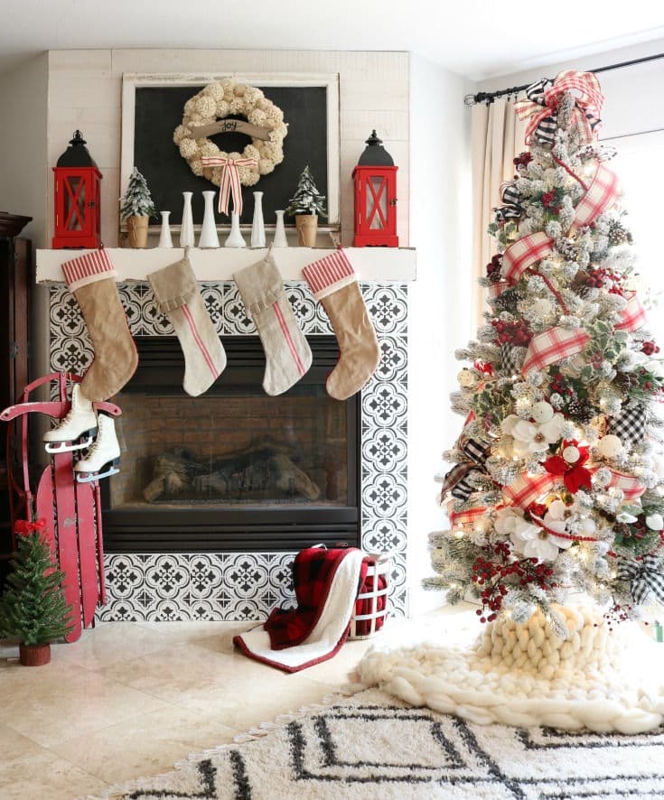 Farmhouse Plaid Ribbon Tree by the Fireplace Farmhouse Plaid Ribbon Tree by the Fireplace — Christmas Tree Ribbon