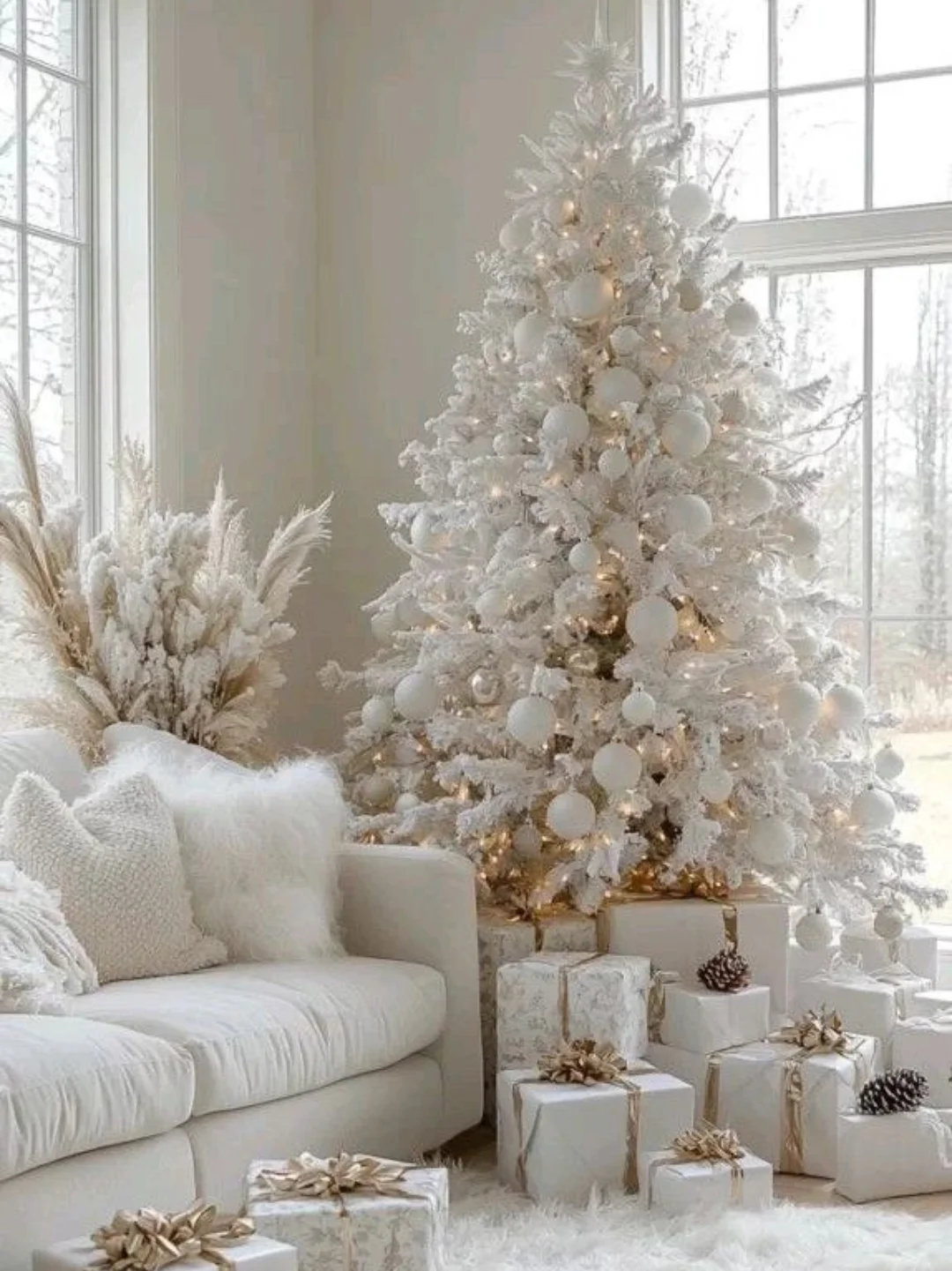 Minimalist White Christmas Tree with White and Cream Palette — White Christmas Tree Decor
