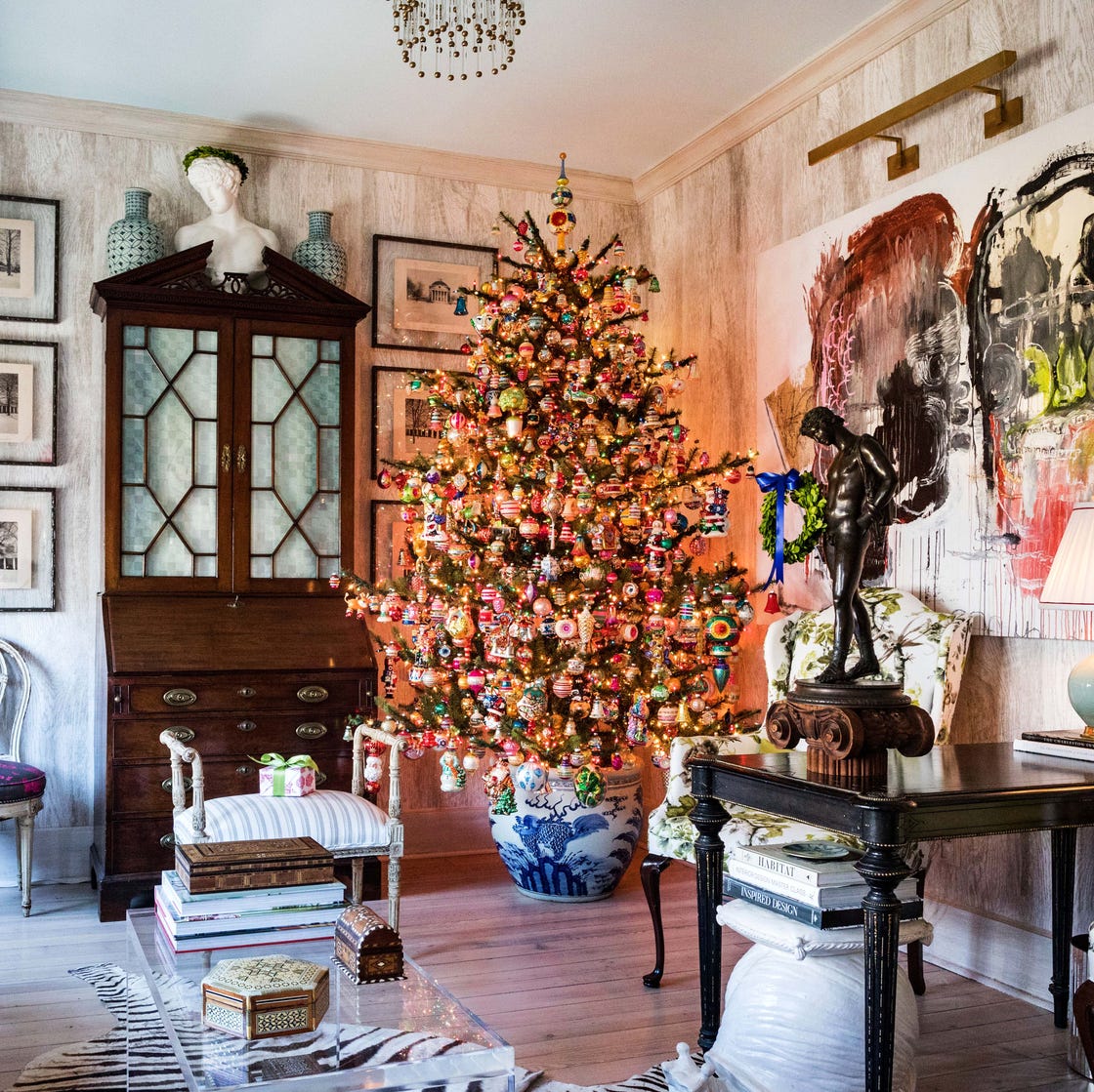 Eclectic Tree with Dense, Multicolor Ornaments and Gold Accents — Christmas Tree Color Schemes
