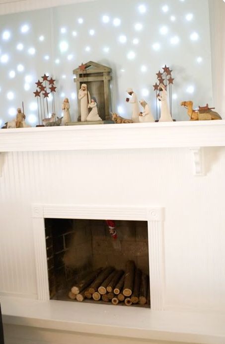 Indoor Nativity Scene with Starry Light Effect — Christmas Light Display Ideas