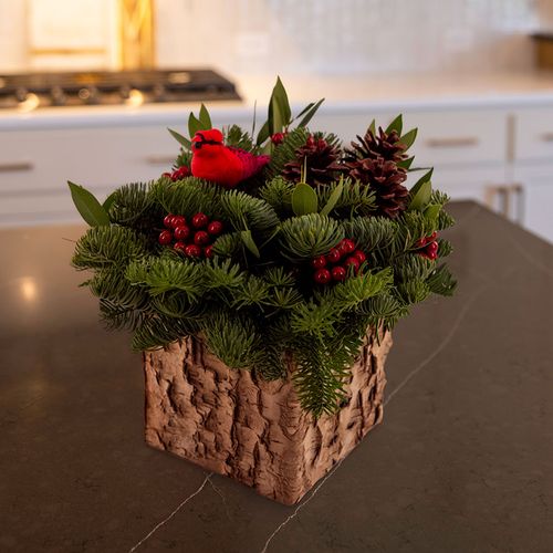 Rustic Kitchen Counter Centerpiece with Red Bird Accent — Christmas Centerpiece