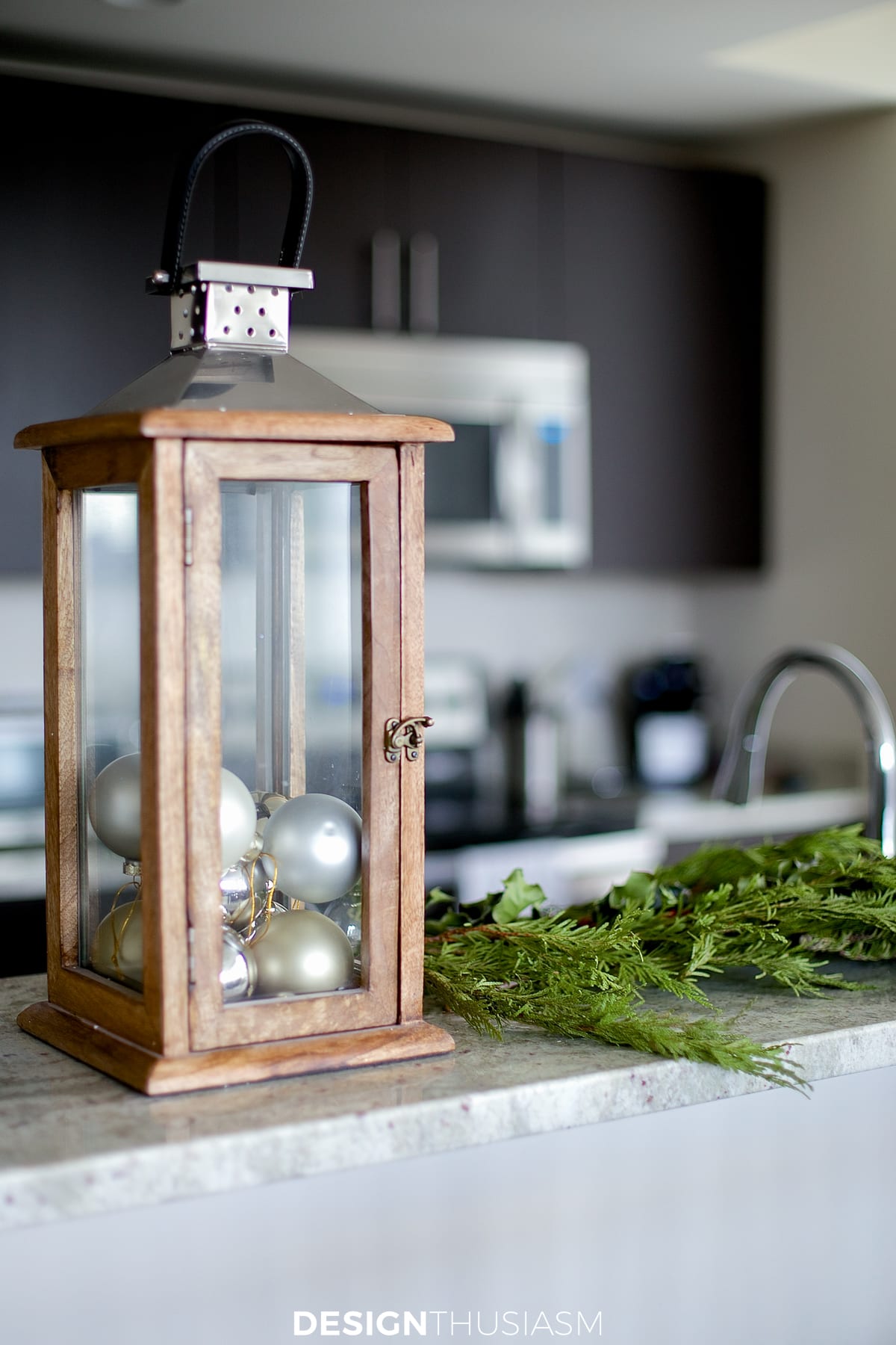 Rustic Christmas Lantern as Kitchen Countertop Decor Rustic Christmas Lantern as Kitchen Countertop Decor — Christmas Apartment Decor