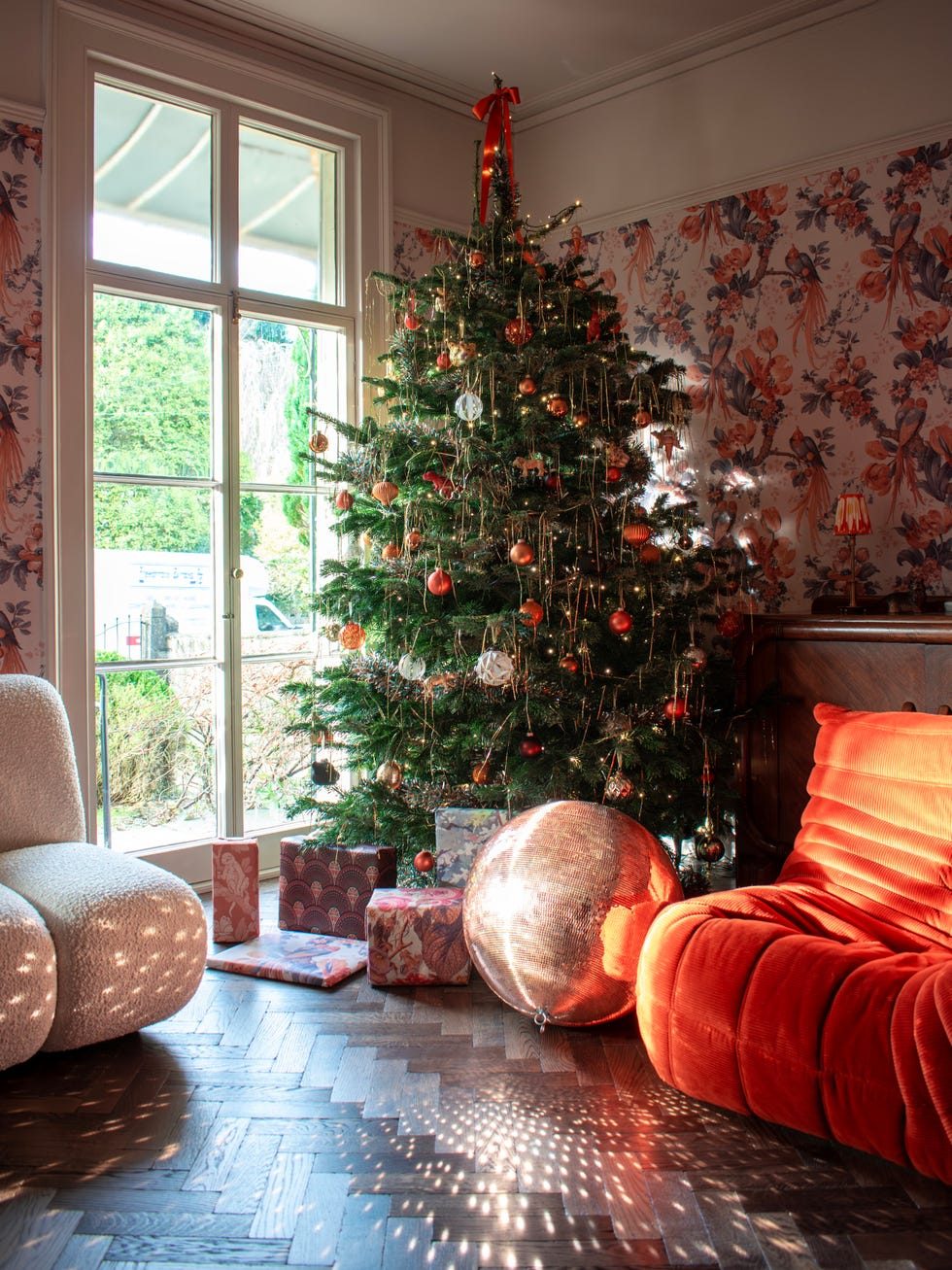 Eclectic Christmas Living Room with Vibrant Tree and Disco Ball Sparkle Eclectic Christmas Living Room with Vibrant Tree and Disco Ball Sparkle — christmas decor trends 2026