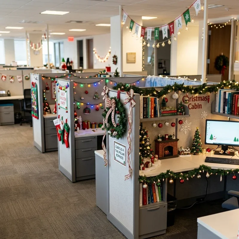 Extensive Christmas Decorations in Office Cubicles — Christmas Office Decor Ideas