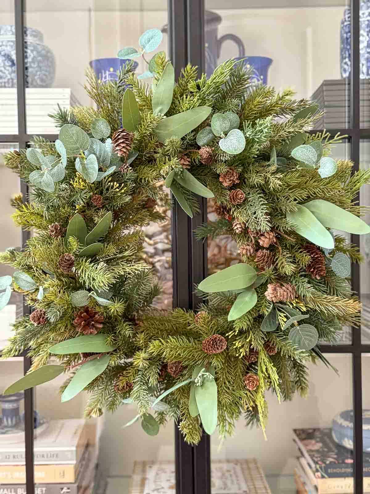 Natural Evergreen Wreath with Eucalyptus — Christmas Wreath