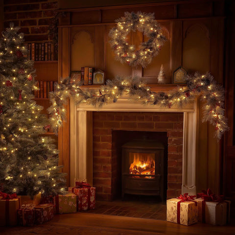 Traditional Living Room with Warm White Garland Lights — Christmas Lights Indoor