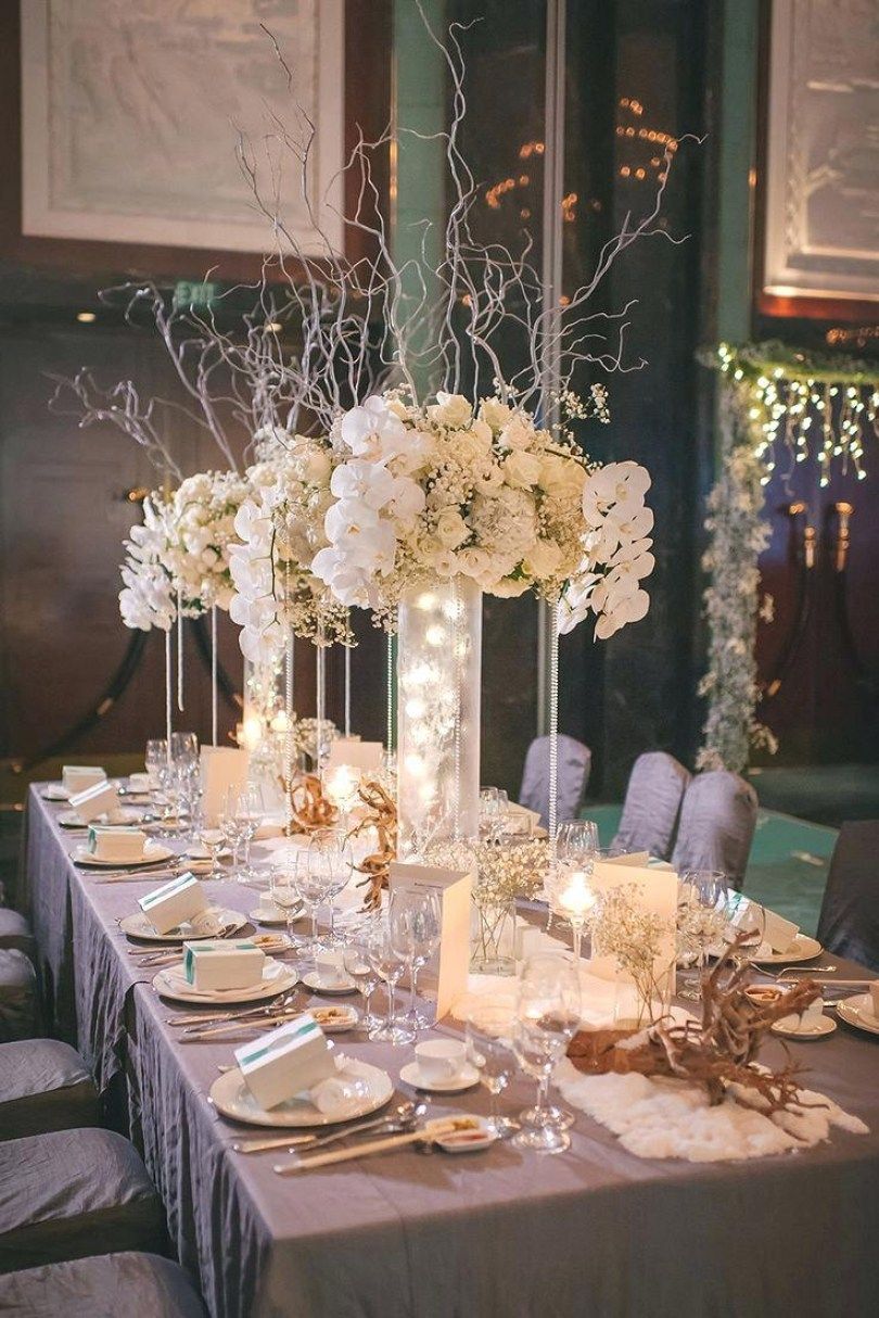 Sophisticated Reception with Tall Floral Centerpieces — Christmas Wedding Decor