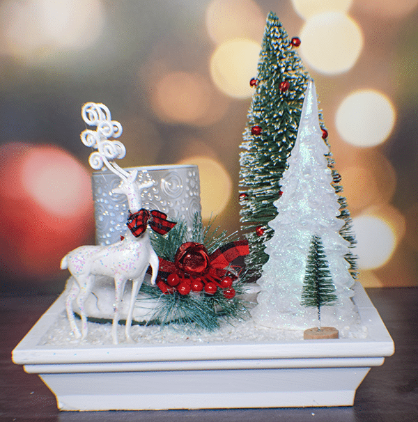 Miniature Glittery Christmas Scene on a Tiered Stand — Dollar Tree Christmas Decor