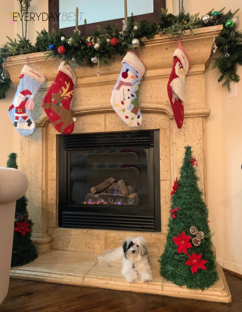 Traditional Fireplace Mantel with Festive Stockings and Garlands — Dollar Tree Christmas Decor