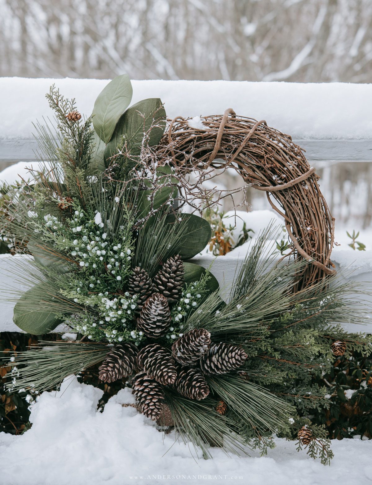 Natural Elegance: Grapevine Wreath Adorned with Pine and Eucalyptus — DIY Christmas Wreath