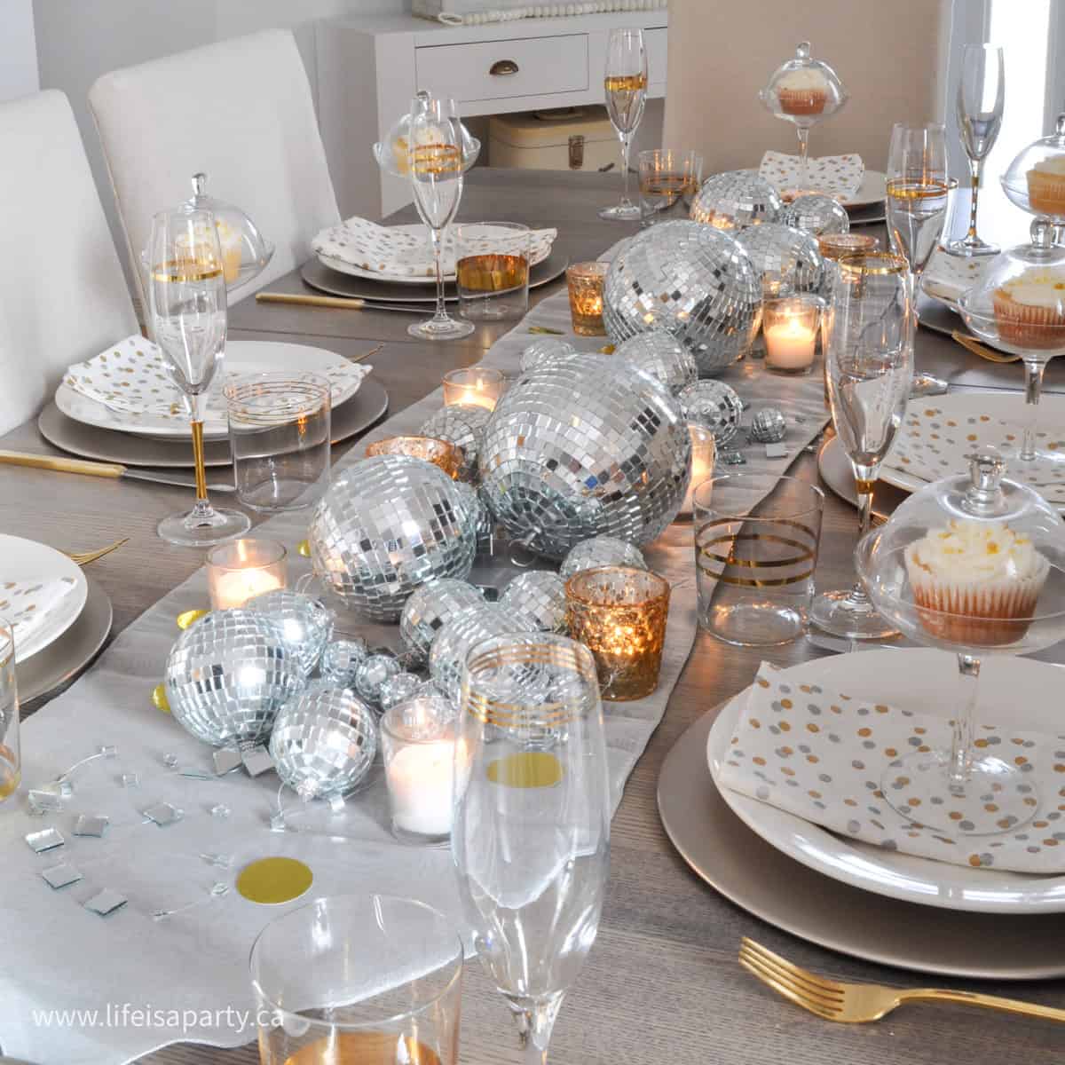 Dining Table Dazzling Disco Ball Arrangement for a Glamorous New Year's Eve Table — New Years Eve Party Decor