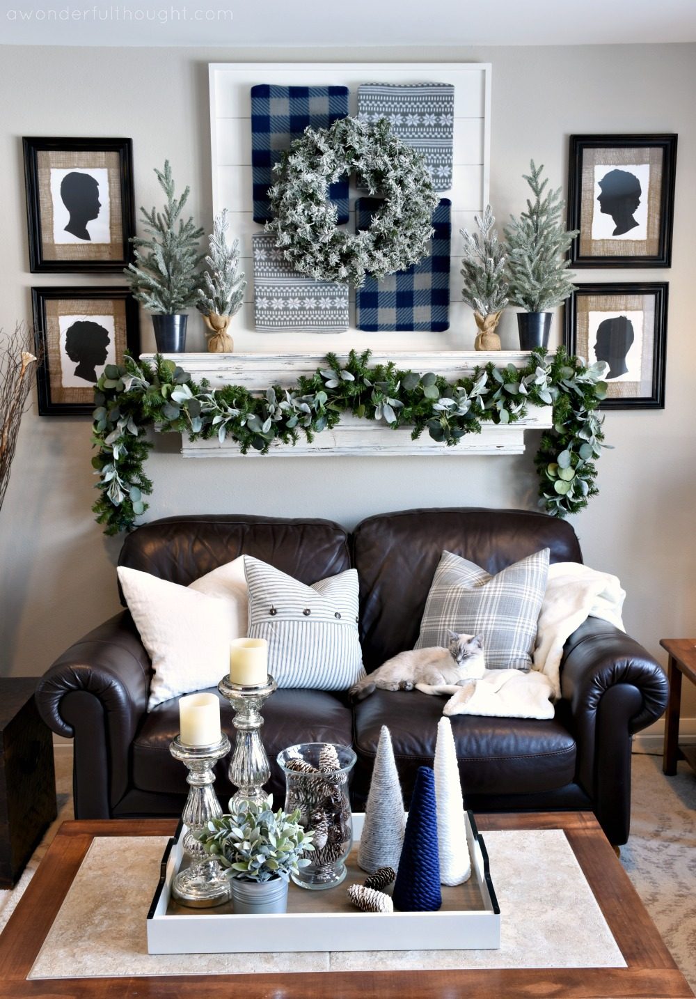 Farmhouse Fireplace Mantel with Flocked Wreath Farmhouse Fireplace Mantel with Flocked Wreath — Winter Decor After Christmas