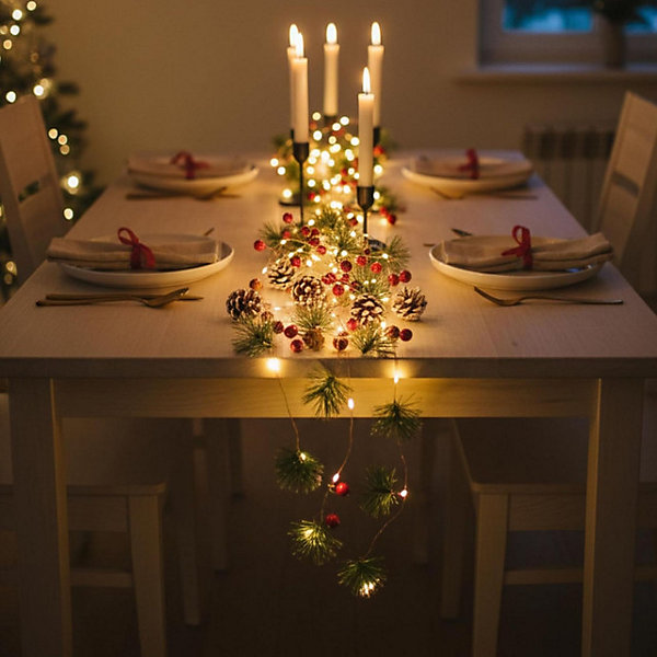 Dining Room Visual Idea — Christmas Lights in Garland Indoor