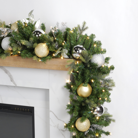 Pre-Decorated Mixed Pine Artificial Christmas Garland, LED Lit Warm Wh – Christmas In America