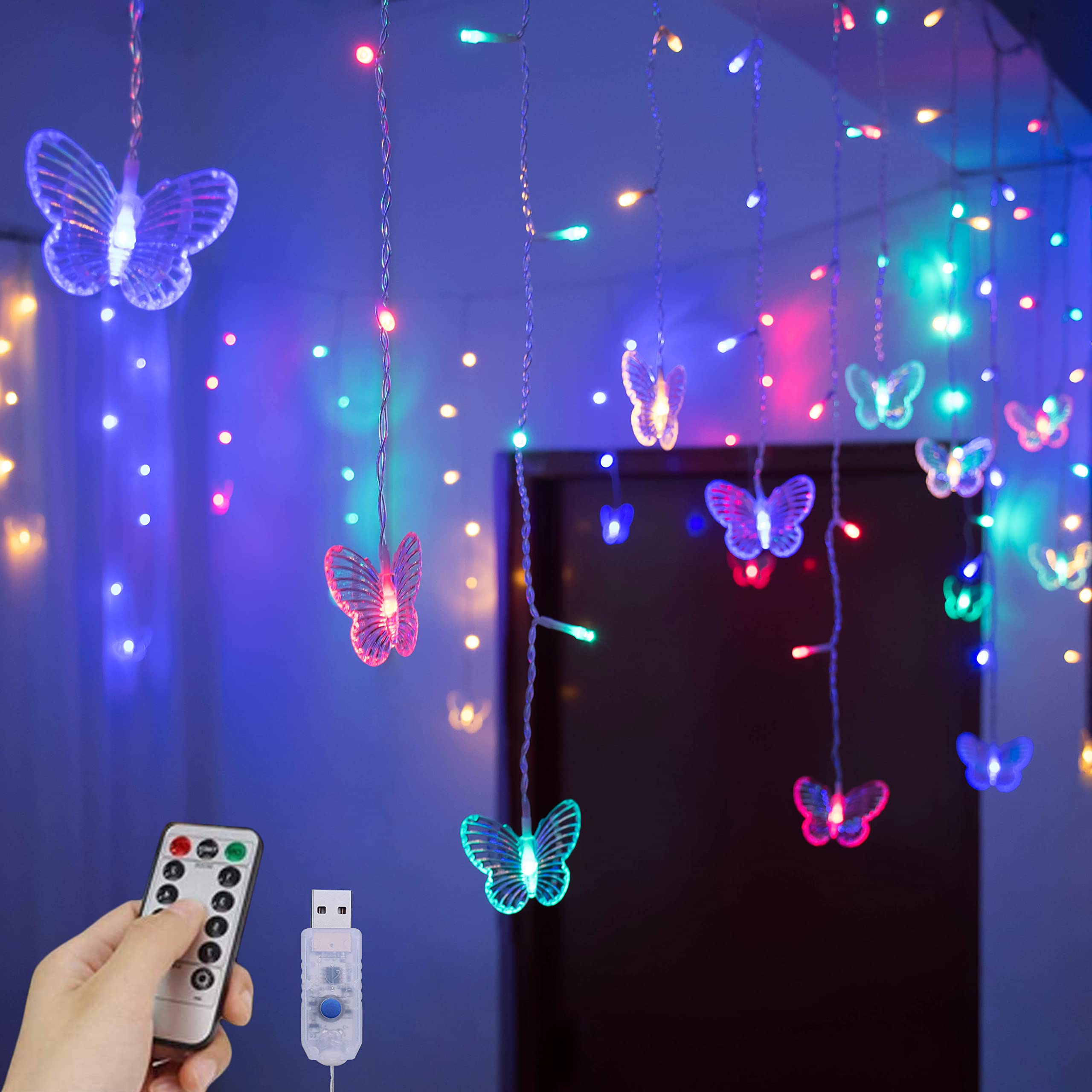 Indoor Ceiling Display of Multi-Colored Butterfly Fairy Lights — Christmas Fairy Lights Ceiling