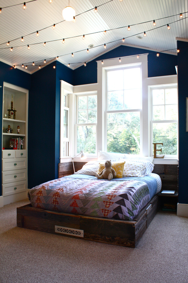 Whimsical Bedroom Ceiling Illuminated by Draped String Lights — Christmas Fairy Lights Ceiling