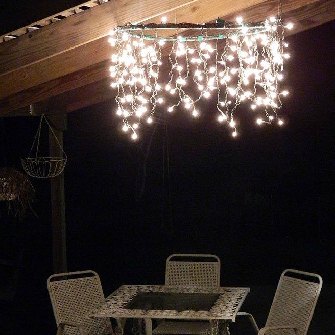 Patio Ceiling Featuring Icicle Fairy Lights in a Circular Frame — Christmas Fairy Lights Ceiling