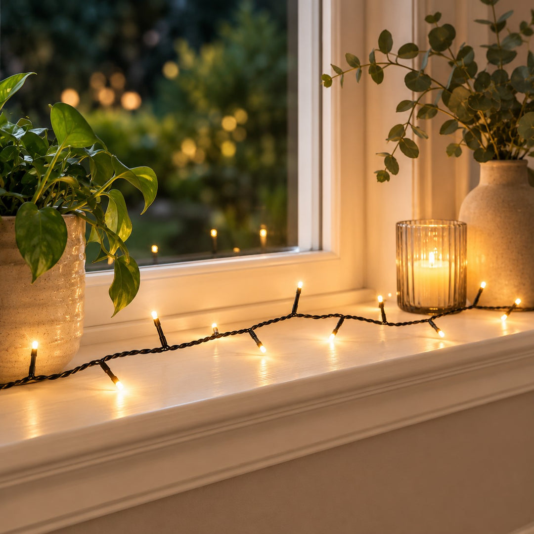Fairy Lights and Eucalyptus for a Simple Window Ledge Display — Christmas Fairy Lights Window
