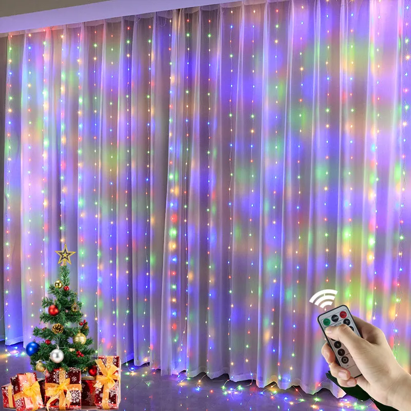 Colorful Fairy Lights Illuminating Sheer Curtains for a Magical Effect — Christmas Fairy Lights Window