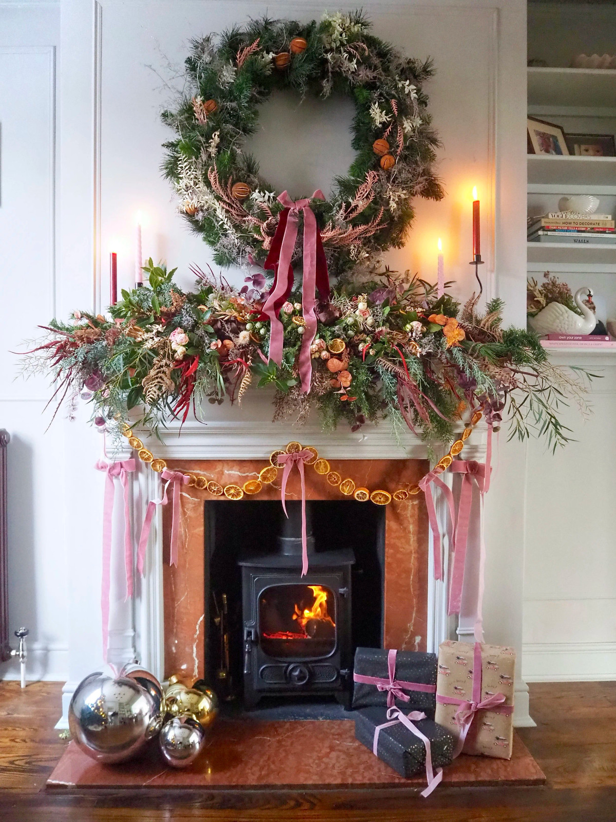 Lush Garland and Wreath Fireplace Decor — Christmas Crafts for Adults