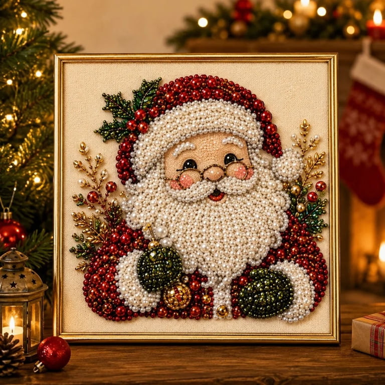 Festive Santa Pearl Diamond Art Craft — Christmas Crafts for Adults