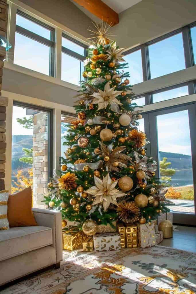 Living Room Visual Idea — Gold Christmas Decor