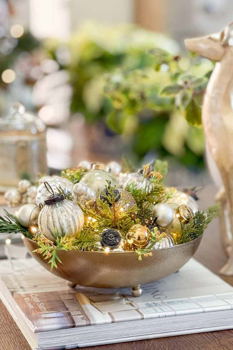 Glam Rustic Ornament Centerpiece Bowl — Christmas Crafts for Adults