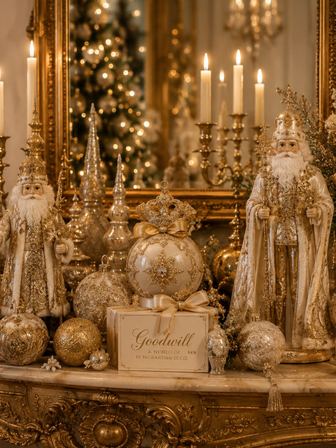 Mantelpiece Visual Idea — Gold Christmas Decor