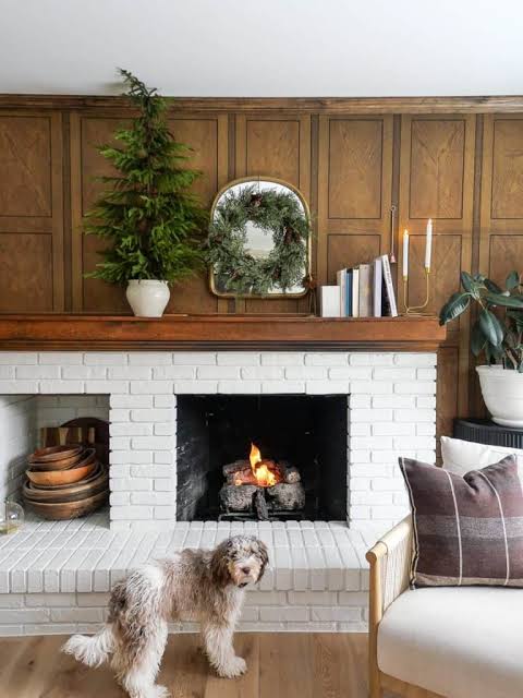Rustic Mantel with Miniature Tree and Wreath Rustic Mantel with Miniature Tree and Wreath — Winter Mantel Decor
