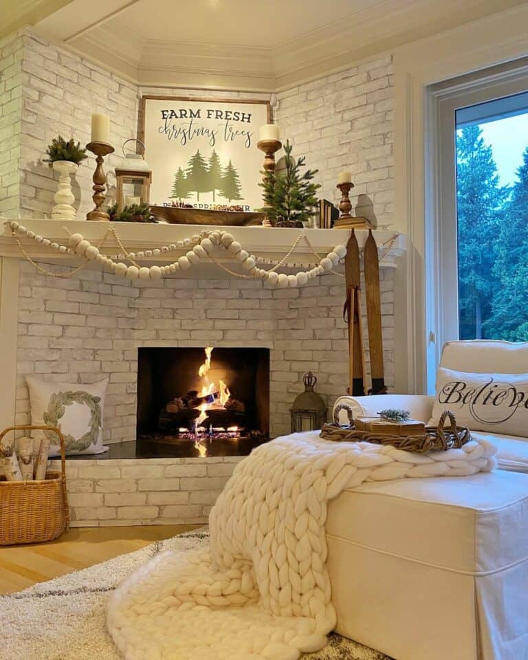 Farmhouse Mantel with Layered Garland and Candlesticks Farmhouse Mantel with Layered Garland and Candlesticks — Winter Mantel Decor