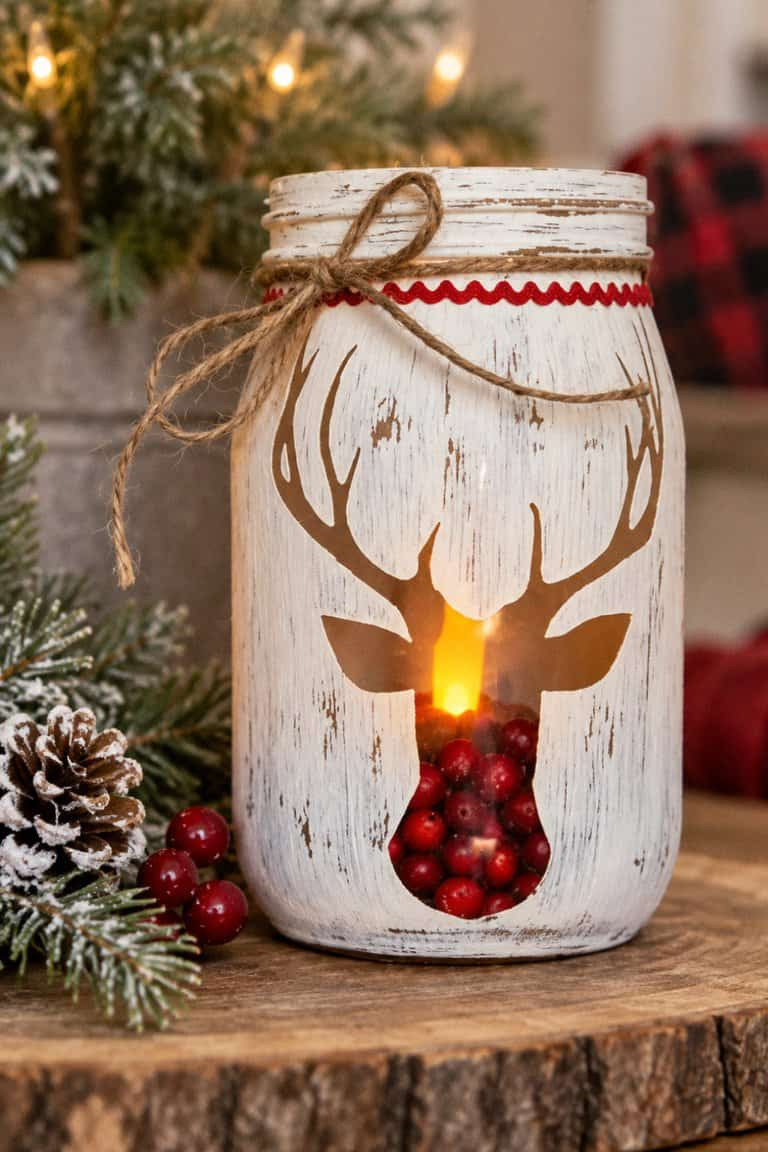 Rustic DIY Mason Jar Deer Lantern — Christmas Crafts for Adults
