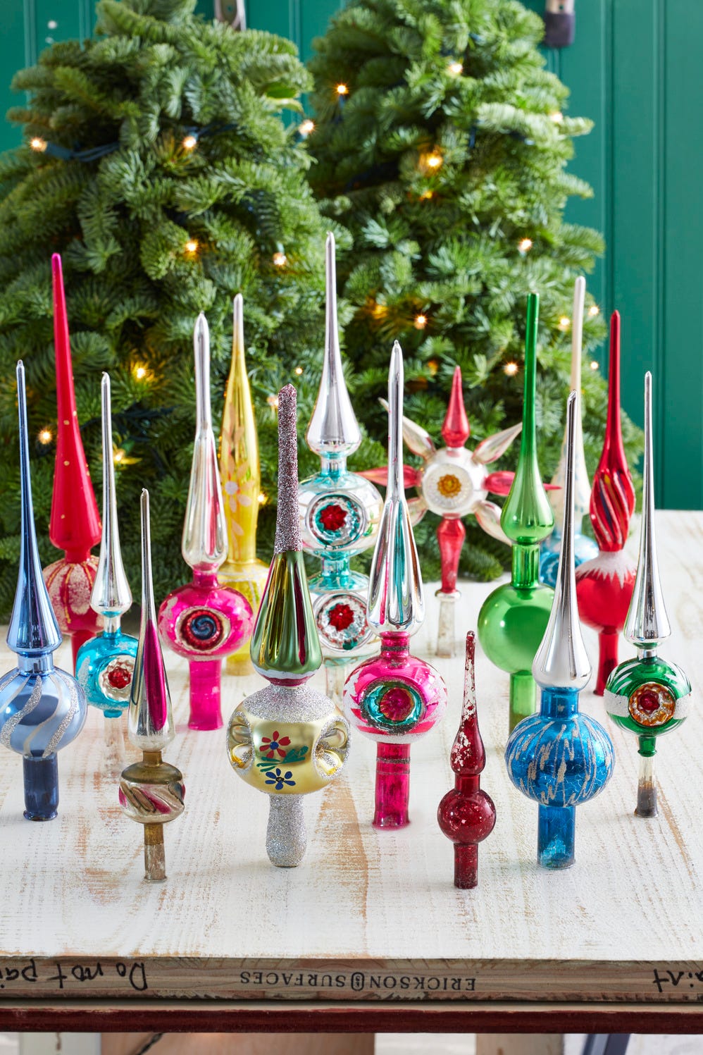 Display Vibrant Collection of Vintage Glass Christmas Tree Toppers Display Vibrant Collection of Vintage Glass Christmas Tree Toppers — Vintage Christmas Decor