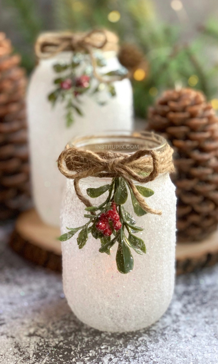 Frosted DIY Mason Jar Candle Holders — Christmas Crafts for Adults