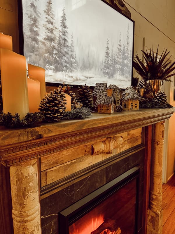 Cottagecore Mantel with Miniature Houses and Pinecones Cottagecore Mantel with Miniature Houses and Pinecones — Winter Mantel Decor