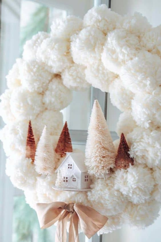 Cozy Yarn Pom-Pom Christmas Wreath — Christmas Crafts for Adults
